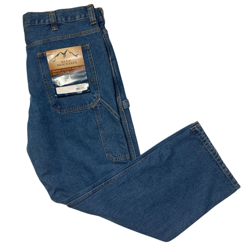 NWT Blue Mountain Jeans Mens 38x32 Blue Carpenter Relaxed Fit 100% Cotton Denim